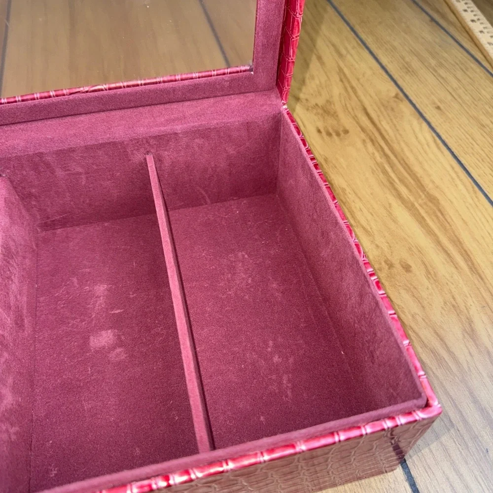 Prestige Red Faux Croc Jewelry Box Organizer with Plastic Lid and 4 Compartments
